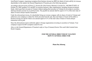 Official Dispatch No. 1433/TCT-PCCS, On exemption from business income tax on