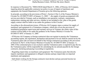 Official Dispatch No. 1491/TCT-DTNN, Reply to the inquiry about the contractor