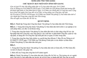 Quyết định 1523/QĐ-UBND thành lập Trung tâm Công báo Văn phòng Ủy ban nhân dân tỉnh Tiền Giang