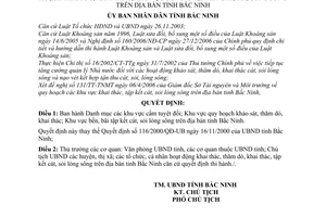 Quyết định 41/2006/QĐ-UBND danh mục các khu vực cấm tuyệt đối; khu vực quy hoạch thăm dò, khai thác bến bãi tập kết cát, sỏi, lòng sông tỉnh Bắc Ninh