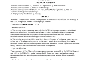Decision No. 79/2006/QD-TTg of April 14, 2006, approving the national target program on economical and efficient use of energy.