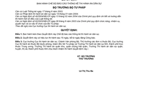 Quyết định 02/2006/QĐ-BTP Chế độ báo cáo thống kê thi hành án dân sự