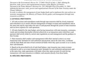 Circular No. 33/2006/TT-BTC of April 17, 2006, guiding the management of cash revenues and expenditures made through the system of state treasuries