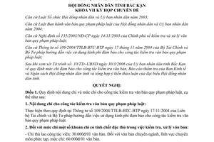 Nghị quyết 04/2006/NQ-HĐND chi kinh phí công tác kiểm tra văn bản quy phạm pháp luật Bắc Kạn