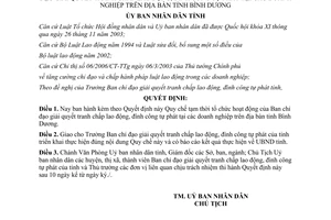 Quyết định 101/2006/QĐ-UBND Ban chỉ đạo giải quyết tranh chấp lao động đình công tự phát Bình Dương