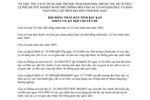 Nghị quyết 03/2006/NQ-HĐND thu sử dụng học phí học sinh và phí thi dử tuyển Bắc kạn