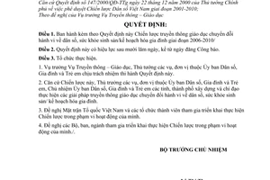 Quyết định 01/2006/QĐ-UBDSGĐTE  Chiến lược truyền thông giáo dục chuyển đổi hành vi về dân số, sức khỏe sinh sản kế hoạch hóa gia đình 2006-2010