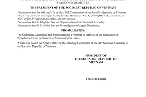 Order no. 01/2006/L-CTN of April 18, 2006 on the promulgation of the ordinance of the national assembly standing committee