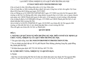 Quyết định 50/2006/QĐ-UB thành lập,xác định lại chức năng nhiệm vụ Quỹ môi trường Hà Nội