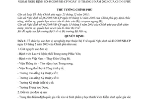 Quyết định 621/2006/QĐ-TTg sắp xếp, tổ chức lại đơn vị sự nghiệp thuộc bộ y tế  Nghị định 49/2003/NĐ-CP