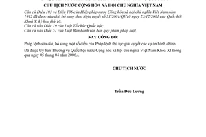 Lệnh công bố Pháp lệnh bổ sung Pháp lệnh thủ tục giải quyết các vụ án hành chính 01/2006/L-CTN
