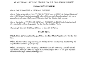 Quyết định 50/2006/QĐ-UBND thành lập Trung tâm Thể dục Thể thao Bình Phước