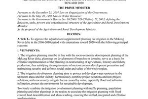 Decision No. 84/2006/QD-TTg of April 19, 2006, approving the adjusted and supplemented planning on irrigation in the Mekong river delta in the 2006-2010 period with orientations toward 2020