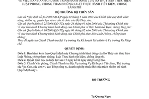 Quyết định 07/2006/QĐ-BTS Chương trình hành động Bộ Thủy sản thực hiện Luật Phòng, chống tham nhũng;Thực hành tiết kiệm,chống lãng phí
