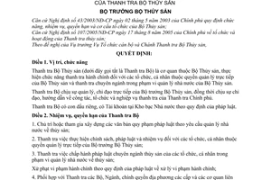 Quyết định 08/2006/QĐ-BTS chức năng, nhiệm vụ, quyền hạn cơ cấu tổ chức thanh tra Bộ Thủy sản