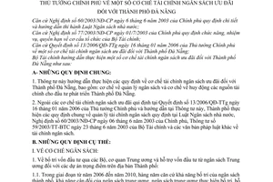 Thông tư 34/2006/TT-BTC hướng dẫn thi hành Quyết định 13/2006/QĐ-TTg cơ chế tài chính ngân sách ưu đãi thành phố Đà Nẵng