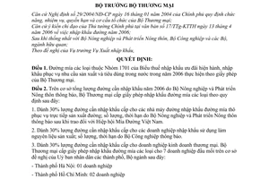 Quyết định 19/2006/QĐ-BTM  quản lý nhập khẩu đường 2006