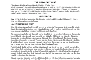 Quyết định 87/2006/QĐ-TTg  Quy hoạch tổng thể phát triển kinh tế - xã hội Lai Châu 2006-2020