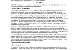 Decision No. 87/2006/QD-TTg of April 20, 2006, approving the master plan on socio-economic development of Lai Chau province in the 2006-2020 period