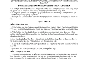 Quyết định 27/2006/QĐ-BNN  chức năng, nhiệm vụ  cơ cấu tổ chức Viện Nghiên cứu Rau Quả