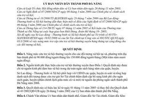 Quyết định 37/2006/QĐ-UBND  nâng mức trợ cấp cứu trợ xã hội thường xuyên ở xã, phường trên địa bàn thành phố Đà Nẵng