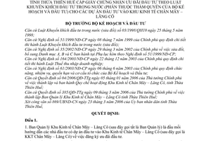 Quyết định 382/2006/QĐ-BKH  ủy quyền BQL Khu Kinh tế Chân Mây-Lăng Cô,Thừa Thiên Huế cấp Giấy chứng nhận ưu đãi đầu tư