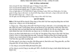 Quyết định 89/2006/QĐ-TTg Đề án chuyển Tổng công ty Hóa chất Việt Nam hoạt động mô hình công ty mẹ-con