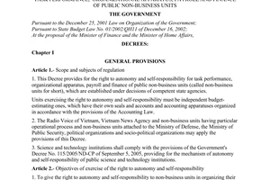 Decree no. 43/2006/ND-CP of April 25, 2006 providing for the right to autonomy and self-responsibility for task performance,  organizational apparatus, payroll and finance of public non-business units