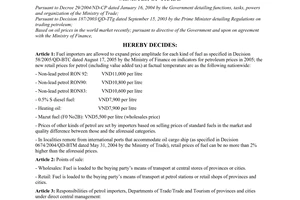 Decision no. 0747/2006/QD-BTM of April 27, 2006 re: selling prices for fuel