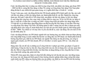 Chỉ thị 06/2006/CT-BXD phát triển nâng cao hiệu quả cuộc vận động đảm bảo nâng cao chất lượng công trình sản phẩm xây dựng kế hoạch 5 năm 2006-2010