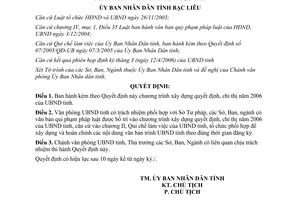 Quyết định 08/2006/QĐ-UBND xây dựng quyết định chỉ thị 2006 tỉnh Bạc Liêu
