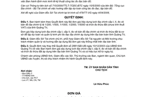 Quyết định số 744/QĐ-UBND đơn giá Xây dựng lưới địa chính