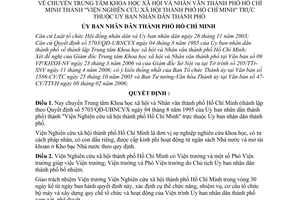 Quyết định 63/2006/QĐ-UBND chuyển Trung tâm Khoa học xã hội và Nhân văn thành phố Hồ Chí Minh thành "Viện Nghiên cứu xã hội