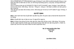 Quyết định 24/2006/QĐ-UBND quản lý đại lý Internet tỉnh An Giang
