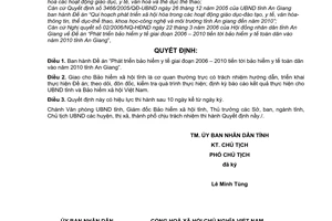 Quyết định 23/2006/QĐ-UBND Đề án “Phát triển bảo hiểm y tế 2006–2010