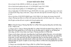 Quyết định 106/2006/QĐ-UBND chuyển đổi Công ty Thương mại đầu tư và Phát triển Bình Dương