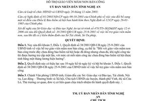 Quyết định 48/2006/QĐ-UBND sửa đổi 38/2001/QĐ-UB hỗ trợ giáo viên mầm non bán công Nghệ An