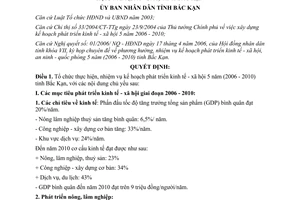 Quyết định 846/2006/QĐ-UBND kế hoạch phát triển kinh tế xã hội 5 năm 2006 2010 Bắc Kạn
