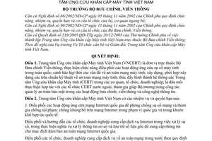 Quyết định 13/2006/QĐ-BBCVT chức năng, nhiệm vụ, quyền hạn cơ cấu tổ chức Trung tâm Ứng cứu khẩn cấp Máy tính Việt Nam