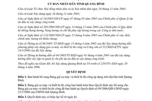 Quyết định 17/2006/QĐ-UBND bổ sung Bảng giá ca máy và thiết bị thi công áp dụng