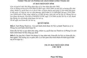 Quyết định 24/2006/QĐ-UBND tách Phòng Thanh tra-Cải cách hành chính Sở Nội vụ thành Thanh tra sở và Phòng Cải cách hành chính Sở