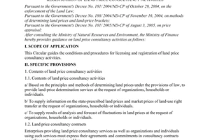 Circular No. 36/2006/TT-BTC of April 28, 2006, guiding the conditions and procedures for licensing and registration of land price consultancy activities