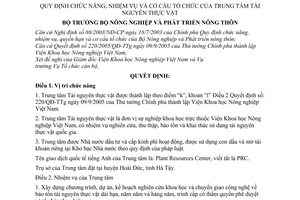 Quyết định 23/2006/QĐ-BNN chức năng, nhiệm vụ cơ cấu tổ chức Trung tâm Tài nguyên thực vật