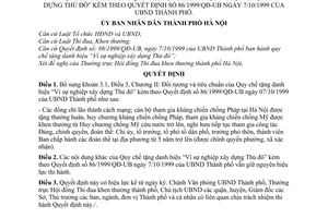 Quyết định 1644/QĐ-UB quy chế tặng danh hiệu “vì sự nghiệp xây dựng thủ đô”  sửa đổi  86/1999/QĐ-UB
