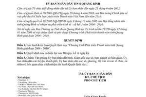 Quyết định 12/2006/QĐ-UBND Chương trình Phát triển Thanh niên Quảng Bình giai đoạn 2006 2010