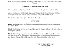 Quyết định 11/2006/QĐ-UBND công tác Gia đình 2006-2010 Quảng Bình