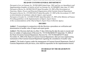 Decision No. 640/QD-TCHQ of the General Department of Customs, on promulgating procedures on verification and determination of taxable value for import, export goods