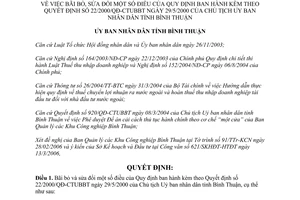 Quyết định 26/2006/QĐ-UBND sửa đổi 22/2000/QĐ-CTUBBT Bình Thuận