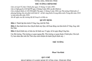 Quyết định 72/2006/QĐ-TTg  Quy chế hoạt động  khu kinh tế Vũng Áng,Hà Tĩnh