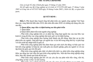 Quyết định 73/2006/QĐ-TTg quy hoạch tổng thể phát triển công nghiệp Việt Nam theo vùng lãnh thổ đến2010-2020